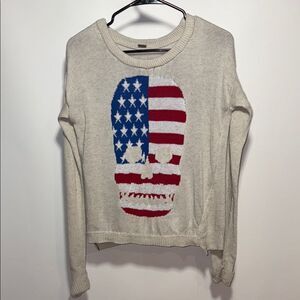Poof! Cream and Red Crew Neck Sweater with Patriotic Design